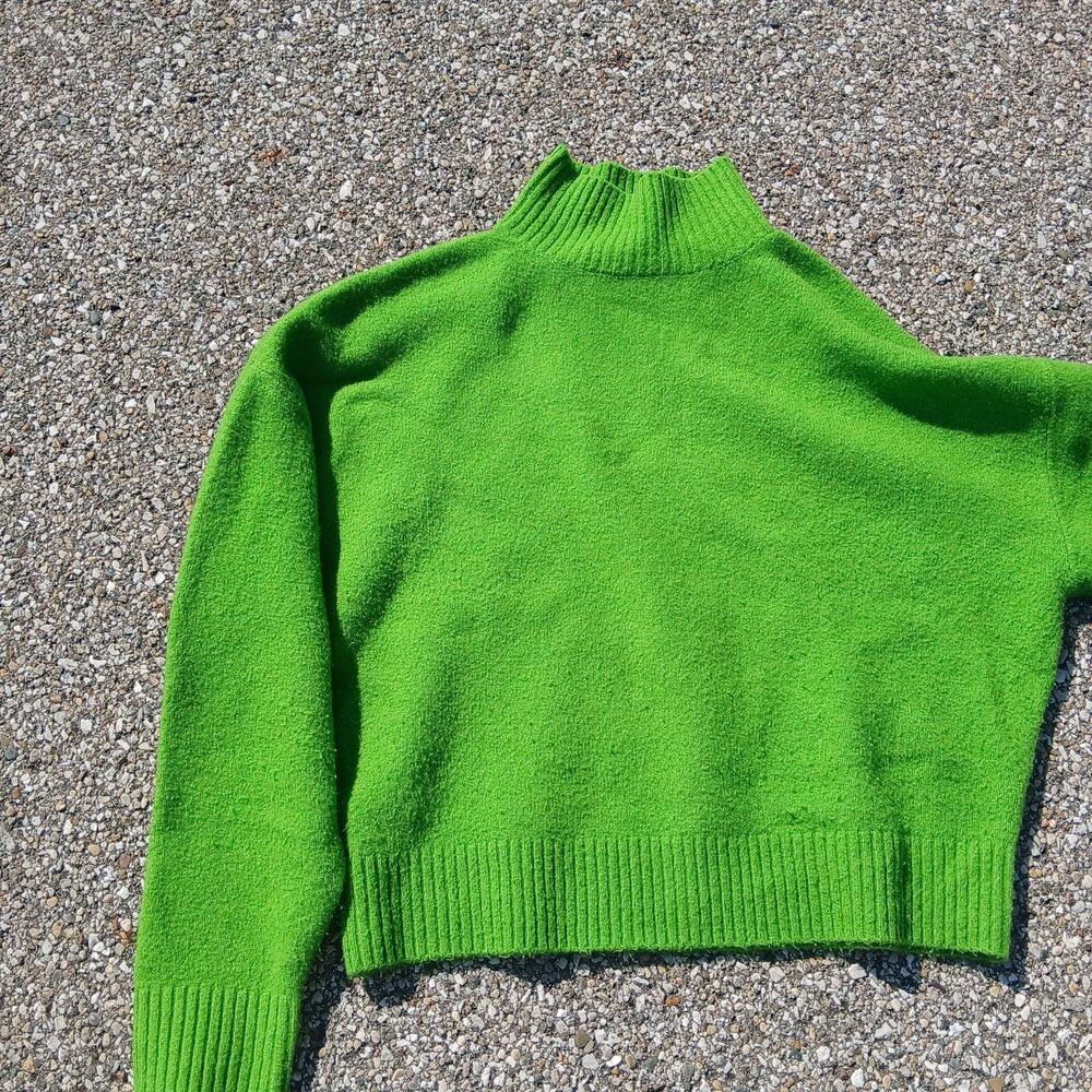 Zara Sweater Womens Large Green Mock Neck Long Sleeve Knit Pullover Winter
